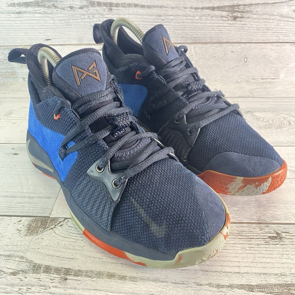 Nike PG 2 Youth Shoes 5.5 Blue Orange Multi Basketball Sports Kids Sneakers Nice